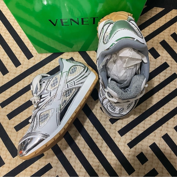 Bottega Veneta White and Silver Sneakers